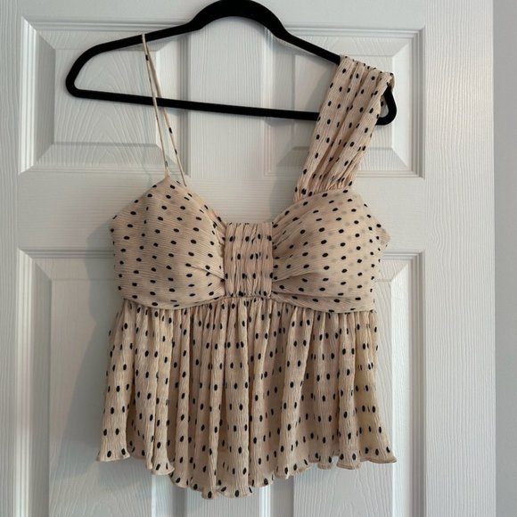 Free the Roses Tops - Cream/Tan Polka Dot Top with Mismatched Straps